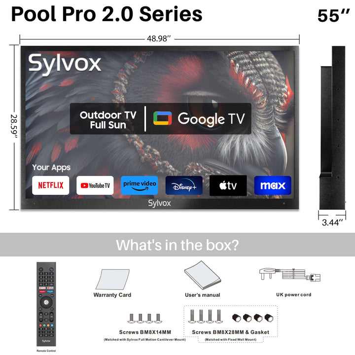 Google TV—Outdoor TV UK with 2000 Nits(2024 Pool Pro 2.0 Series)