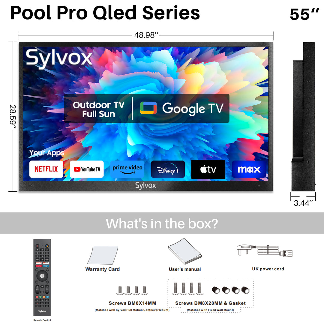 QLED Google TV—Best Outdoor TV UK (2024 Pool Pro Qled 2.0 Series)