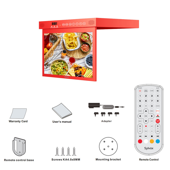 Sylvox 15.6“ Smart Under Cabinet TV for Kitchen（Red）